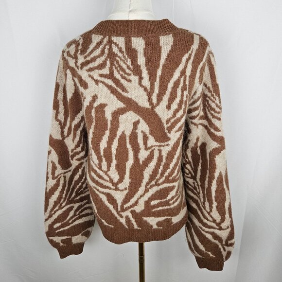 Just Female Sweater Medium Jungle Knit Wool Mohair Animal Print Brown/White - Picture 5 of 12